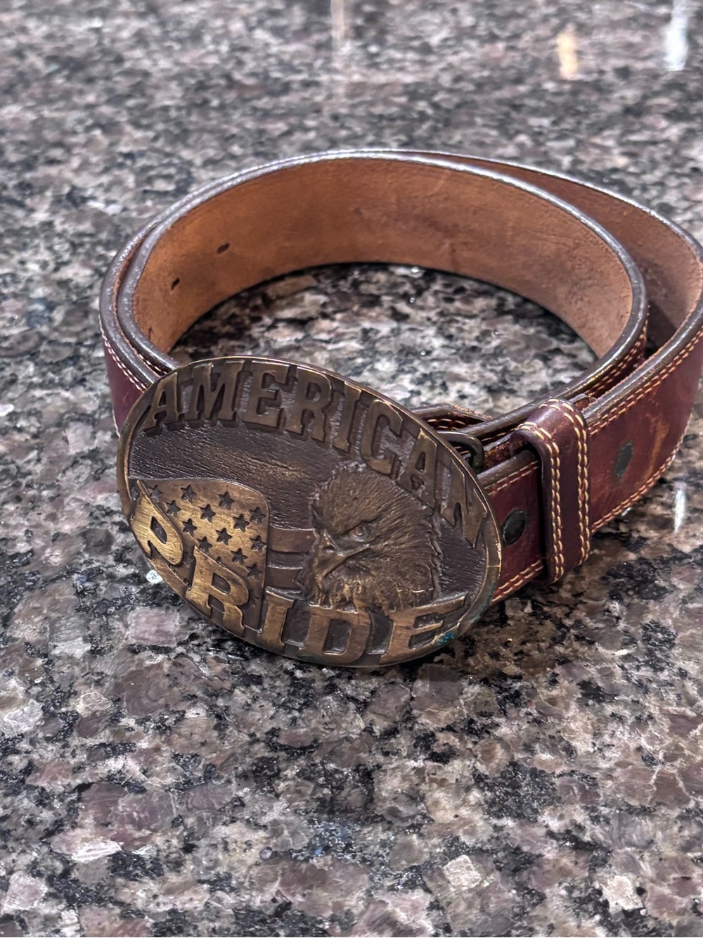 Vintage Montana Silversmiths American Pride Buckle,Silver Creek Leather Belt, 34